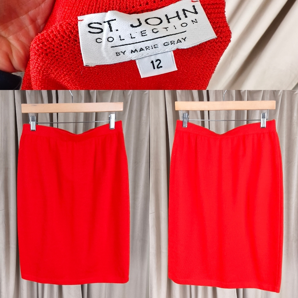 Vintage St. John Vibrant Red and Yellow Santana Knit Skirt Set - Picture 8 of 8